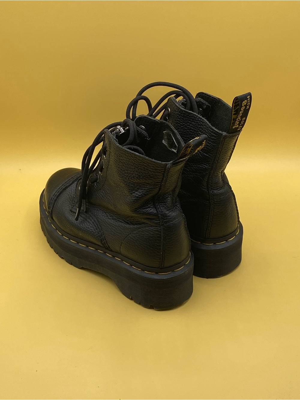 Dr. Martens Black Leather Platform Lace-Up Boots with Front Zip - Picture 3 of 4